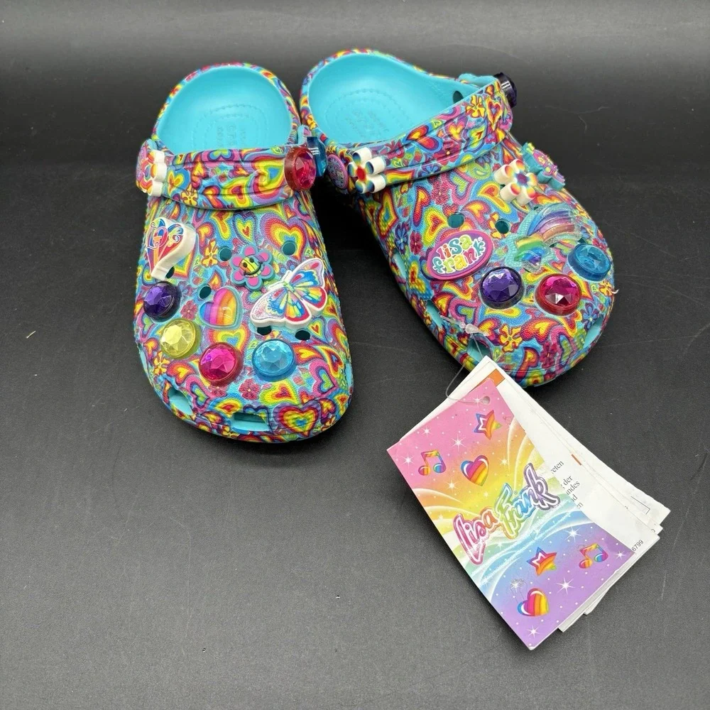 CROCS X Lisa Frank Classic Clogs Kids Girls Size 11 Aqua Limited Edition Jibbitz